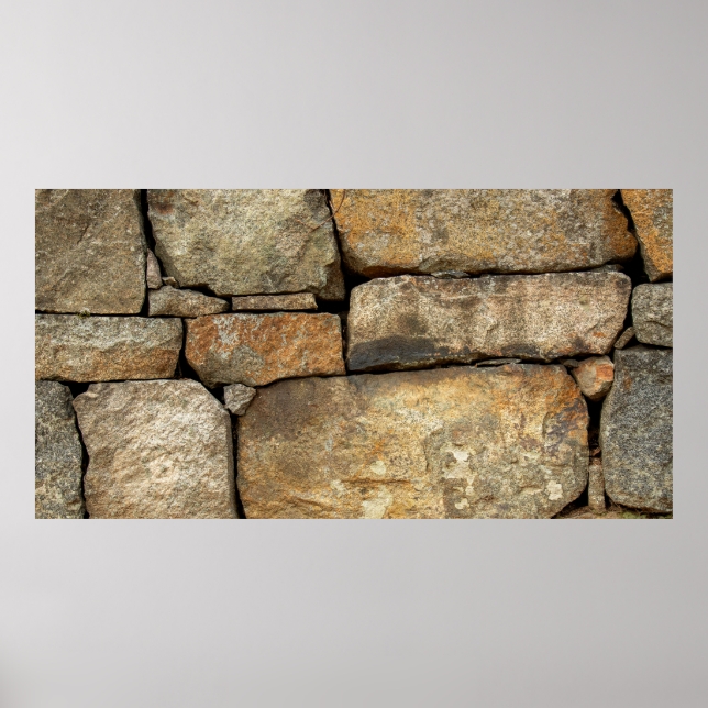 Poster Um muro de pedra feito de paralelepípedos textu de